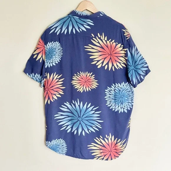 Quiksilver Variable Floral Bijou Blue SS Button Down Shirt Mens Large Modern Fit - Picture 5 of 8